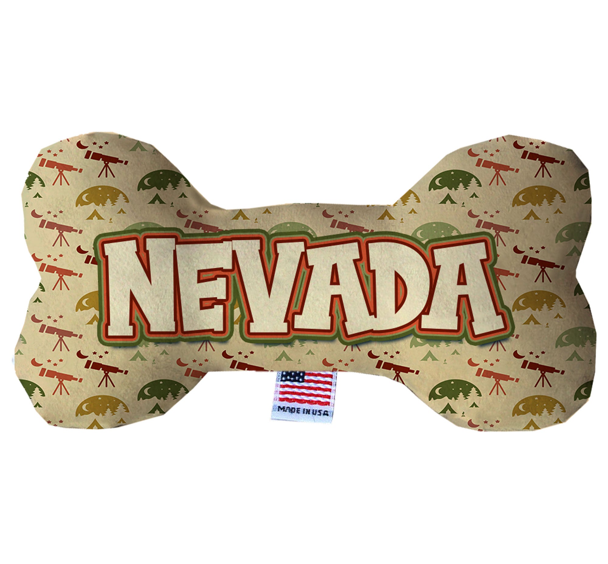 Handmade plush bone toy featuring the Nevada Mountains design, soft and cuddly, perfect for dogs of all sizes.
